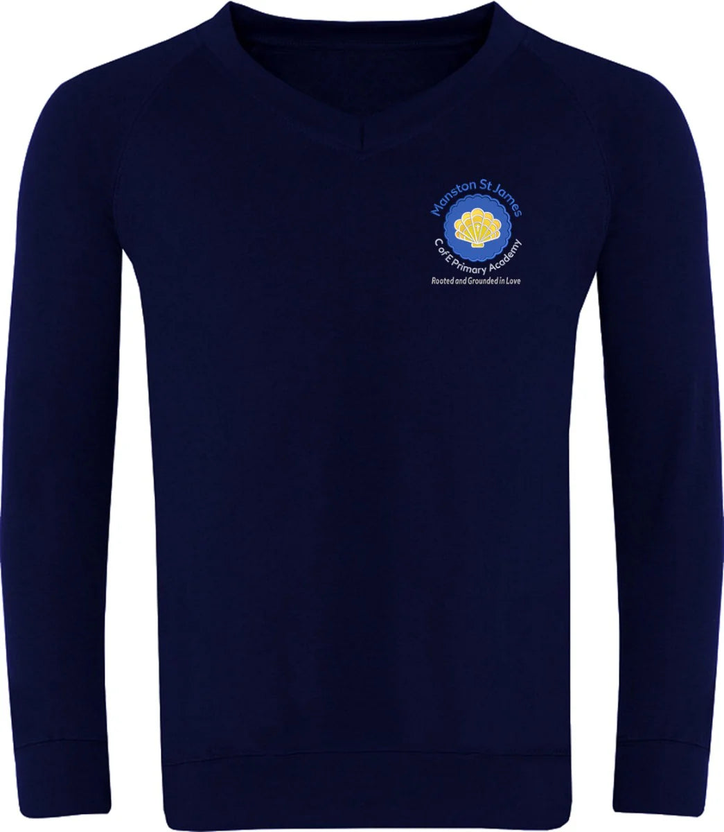Manston St James Navy V-Neck Sweatshirt w/Logo
