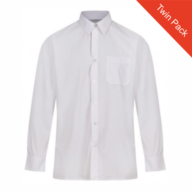 Boys Long Sleeved Shirts – Twin Pack – White