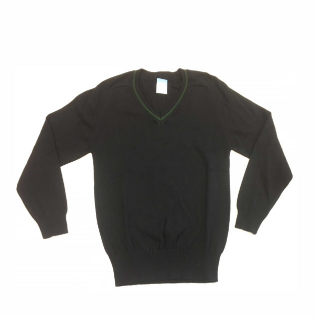 Roundhay V-Neck Pullover Black with Bottle Green Trim w/Logo
