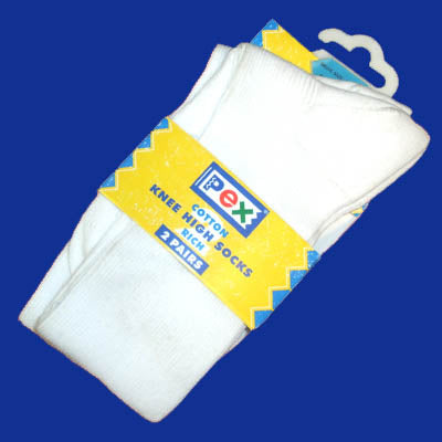 Girls White Knee High Plain Socks – Pack 2 Pairs
