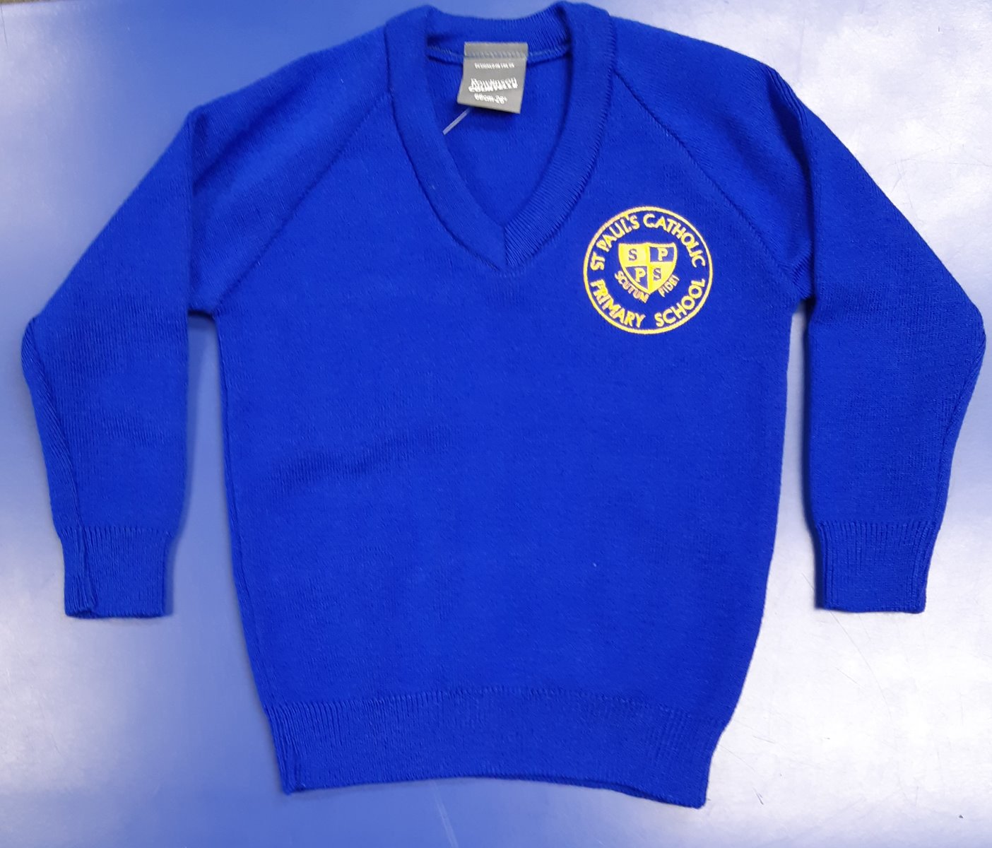 St Pauls Royal Blue Knitted V-Neck Sweatshirt w/Logo